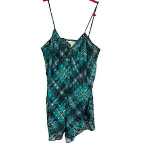 Lane Bryant Intimates Sheer Plaid Romper 18 Green Festive Sexy Feminine Colorful
